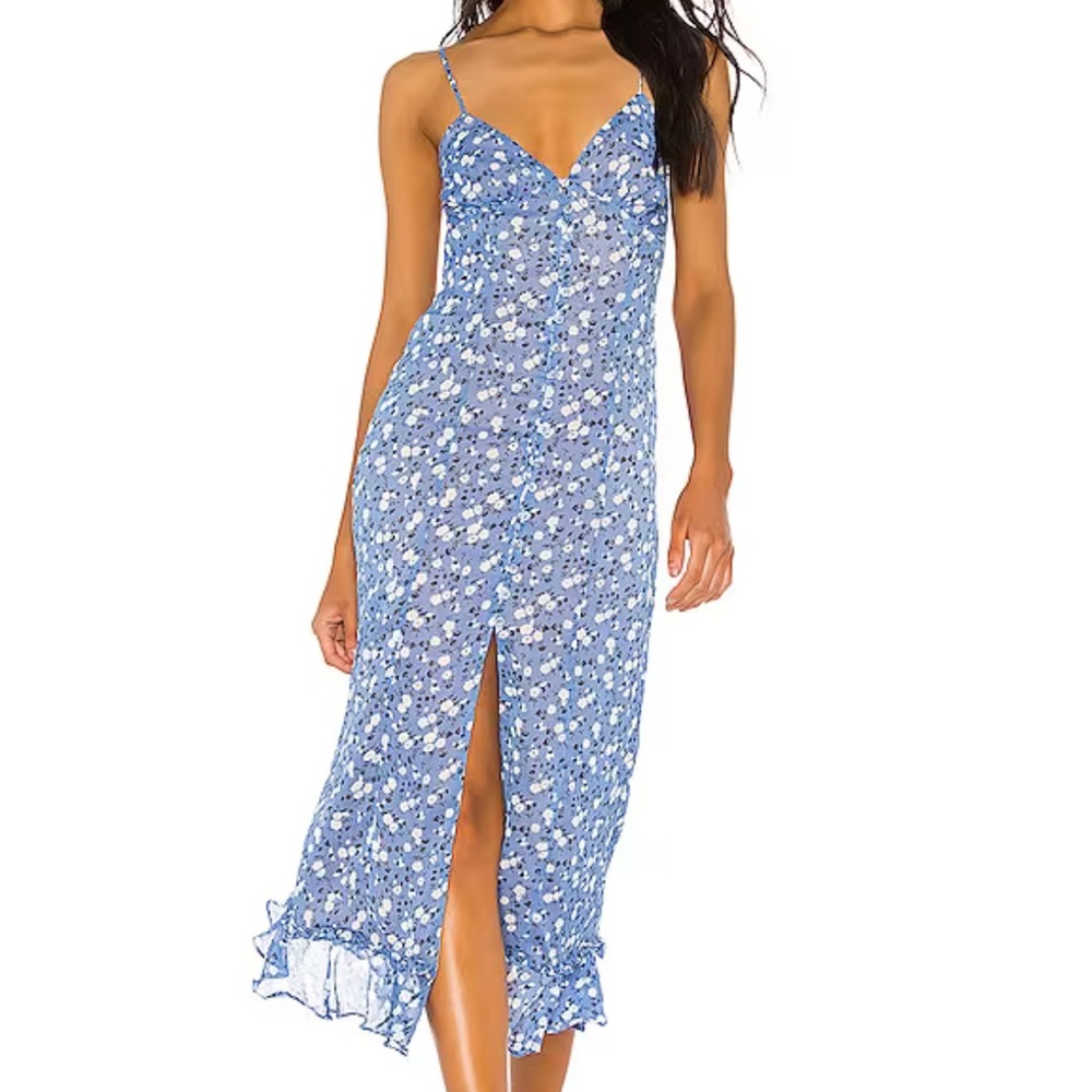 Majorelle Dress: Quincy Midi Dress in Blue Ditsy